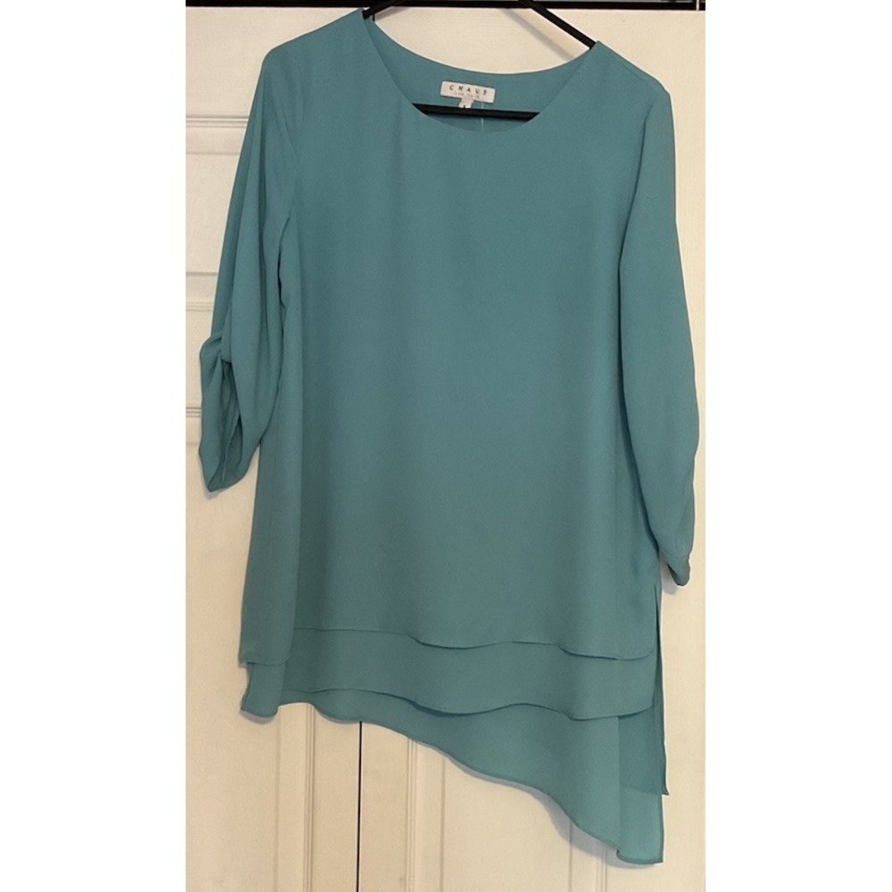 Chaus Turquoise Blue 3/4 Sleeve Flowy Blouse Top Size Small